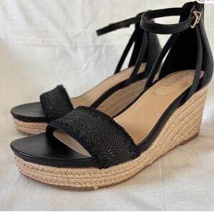 Kenneth Cole Black Espadrille Wedge Sandals with Ankle Strap